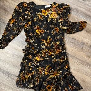 ASTR The Label Black Floral Velvet Burnout Ruched Mini Dress Size Large